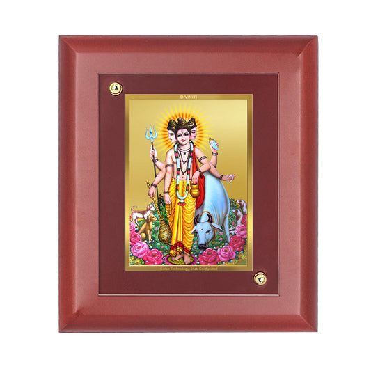 Diviniti 24K Gold Plated Dattatreya Photo Frame For Home Decor, Wall Decor, Table Tops, Worship (16 x 13 CM)