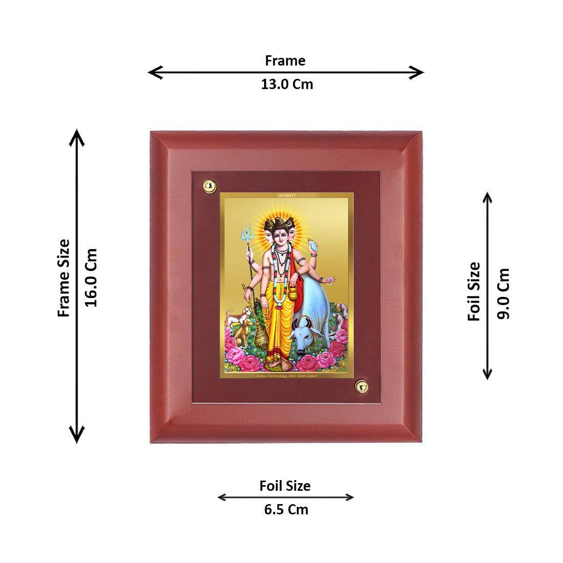 Diviniti 24K Gold Plated Dattatreya Photo Frame For Home Decor, Wall Decor, Table Tops, Worship (16 x 13 CM)