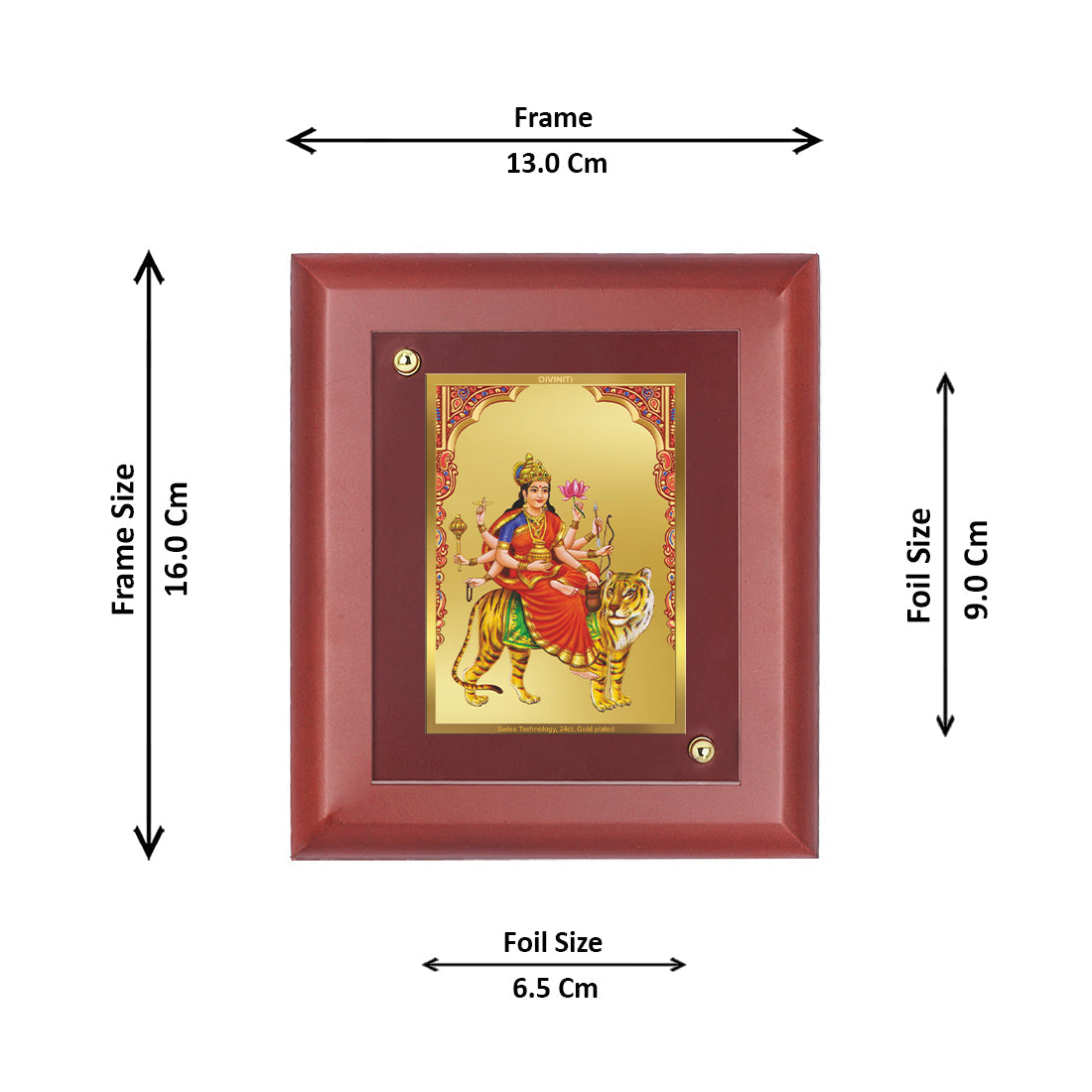 Diviniti 24K Gold Plated Chandraghanta Mata Photo Frame For Home Decor, Wall Decor, Table, Puja Room (16 x 13 CM)