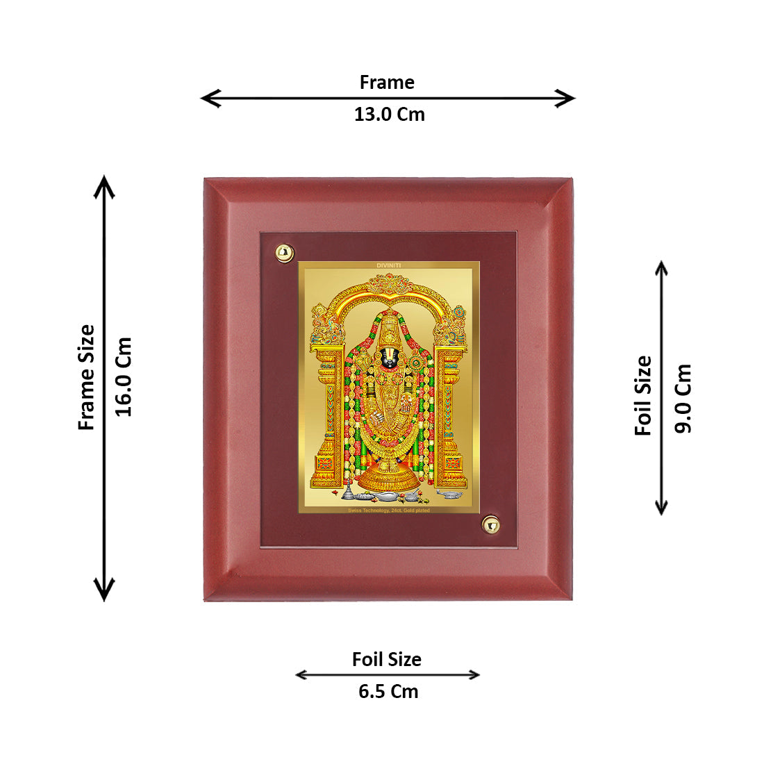 Diviniti 24K Gold Plated Tirupati Balaji Wall Photo Frame For Home Decor, Table Tops, Puja, Gift (16 x 13 CM)