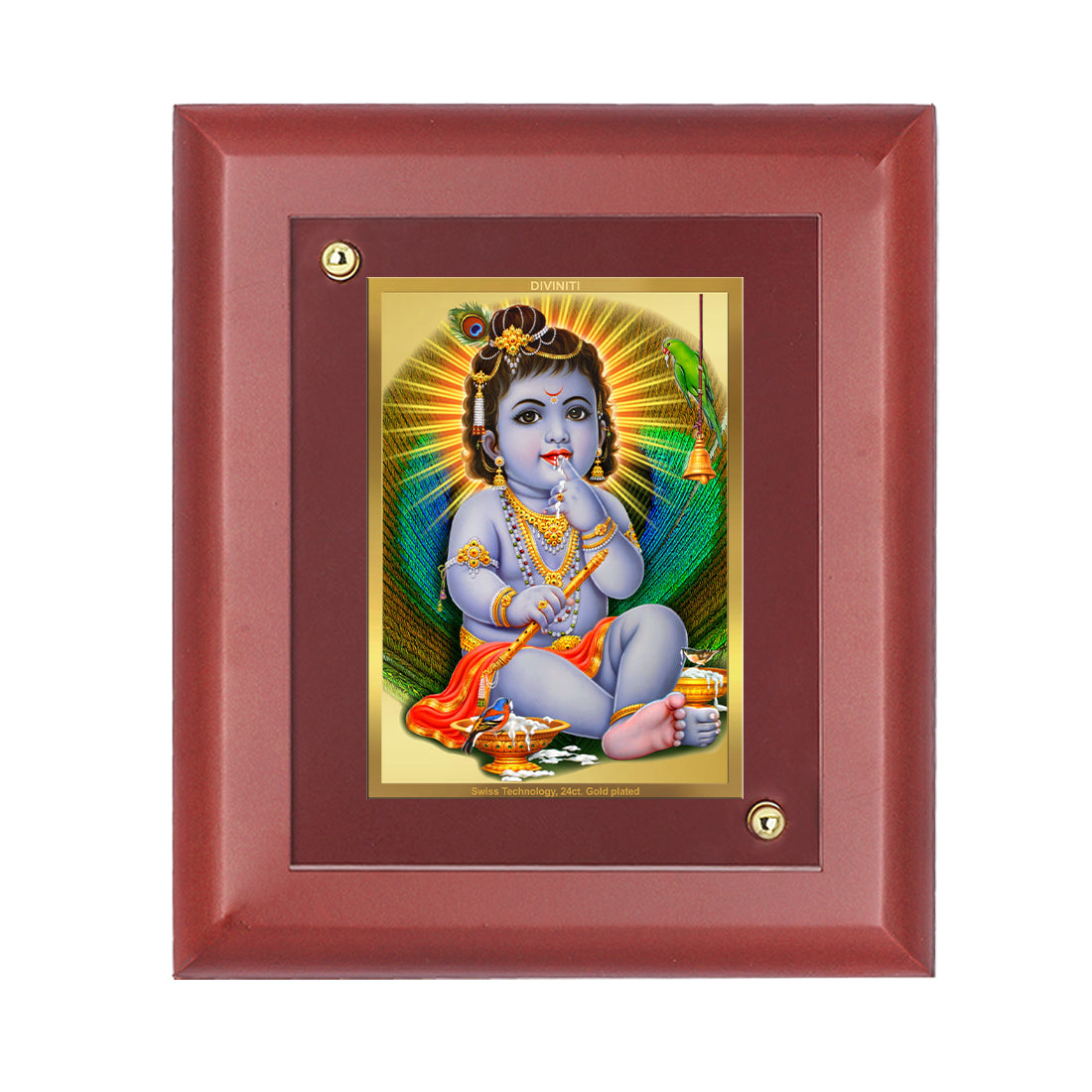 Diviniti 24K Gold Plated Bal Gopal Photo Frame For Home Decor, Wall Decor, Table, Housewarming Gift (16 x 13 CM)