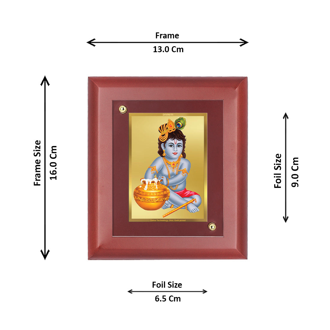 Diviniti 24K Gold Plated Bal Gopal Photo Frame For Home Decor, Wall Decor, Table, Housewarming Gift (16 x 13 CM)