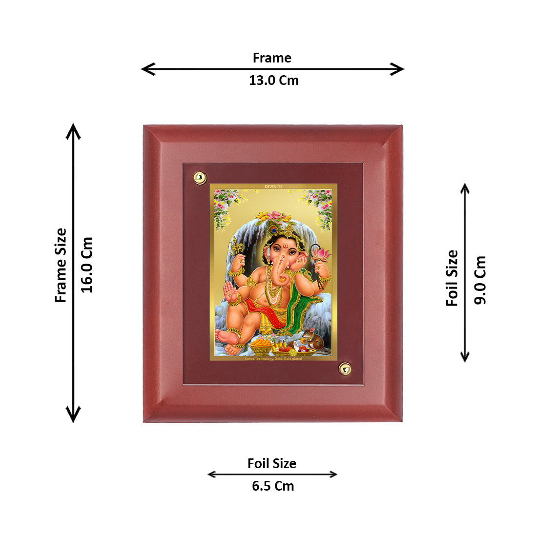 Diviniti 24K Gold Plated Bal Ganesha Photo Frame For Home Decor Showpiece, Table Tops, Wall Hanging (16 x 13 CM)