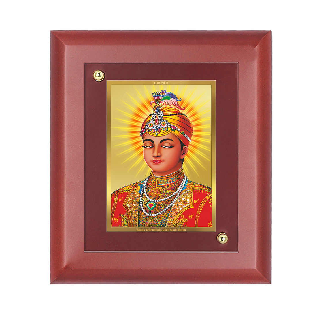 Diviniti 24K Gold Plated Guru Harkrishan Photo Frame For Home Decor Showpiece, Table Tops, Gift (16 x 13 CM)