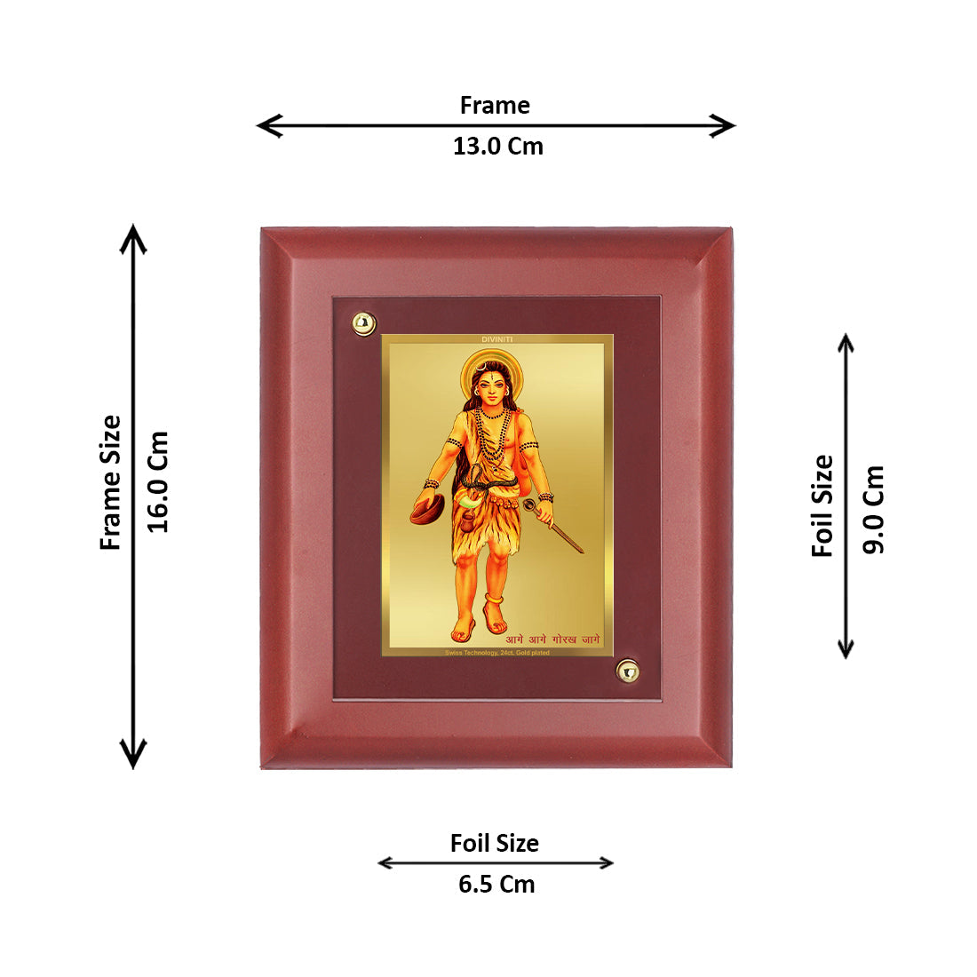 Diviniti 24K Gold Plated Baba Gorakhnath Photo Frame For Home Decor, Wall Decor, Table, Gift (16 x 13 CM)