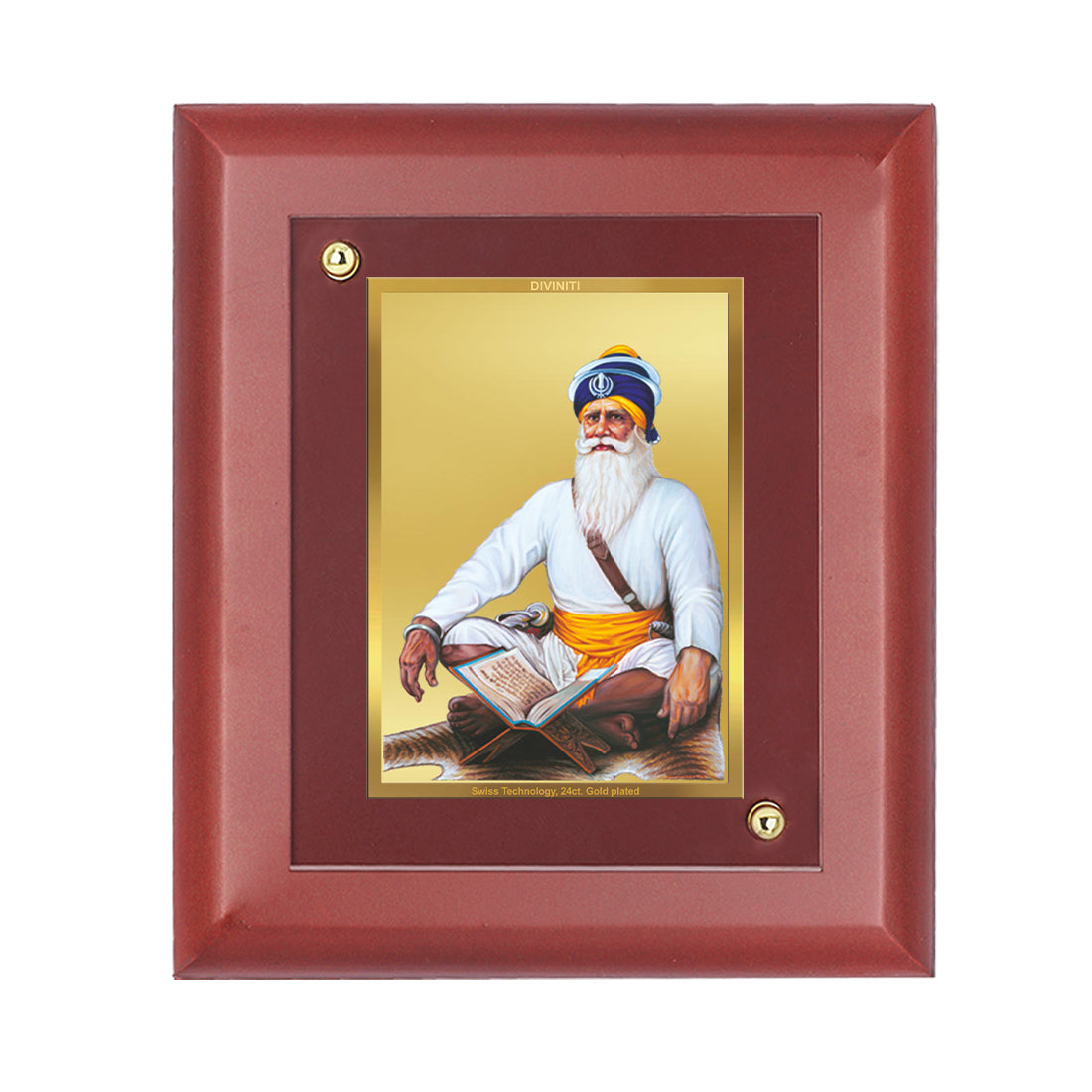 Diviniti 24K Gold Plated Baba Deep Singh Photo Frame For Home Decor, Wall Decor, Table, Gift (16 x 13 CM)