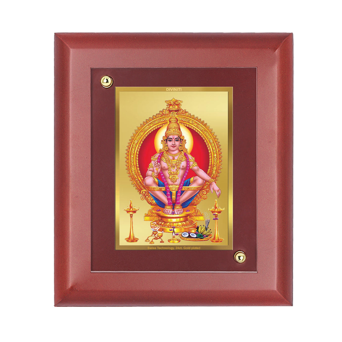 Diviniti Ayyapan-2 gold-plated Wall Photo Frame, Table Decor| MDF 1 Wooden Photo Frame with 24K gold-plated Foil| Religious Photo Frame Idol For Prayer, Gifts Items