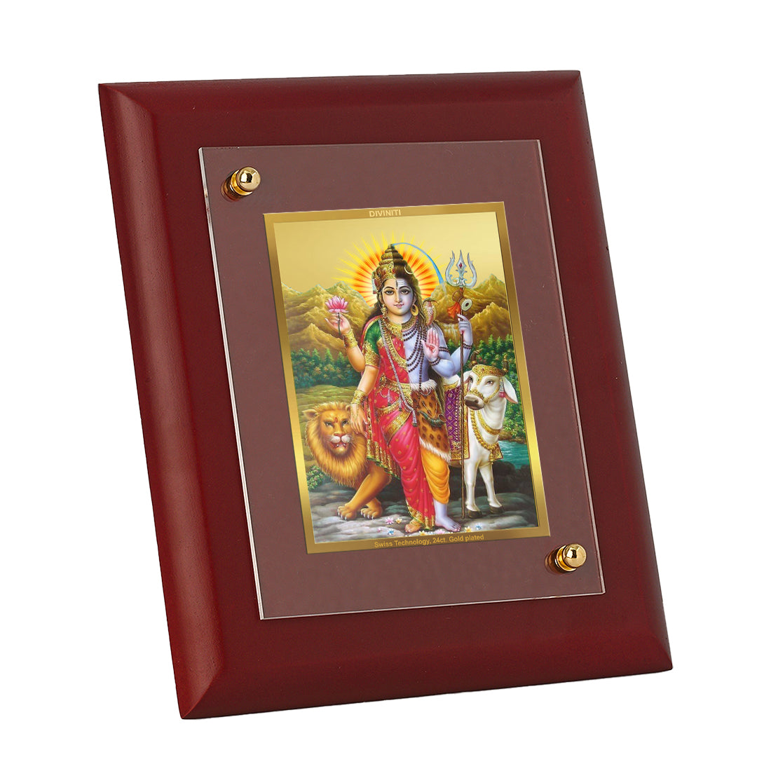 Diviniti 24K Gold Plated Ardhnarishwar Photo Frame For Home Decor, Wall Hanging, Table Top (16 x 13 CM)