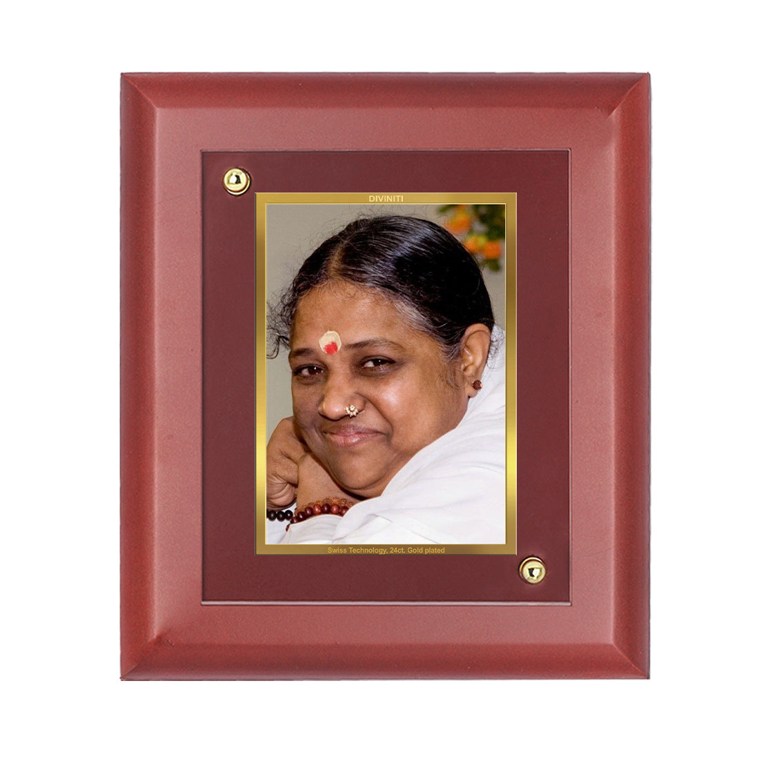 Diviniti 24K Gold Plated Amritanandamayi Mata Photo Frame For Home Wall Decor, Table Tops, Gift (16 x 13 CM)