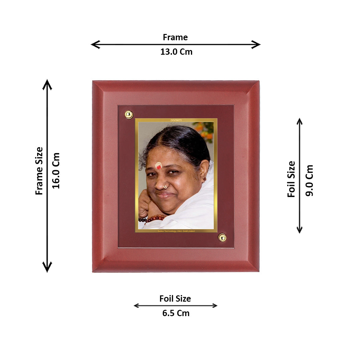 Diviniti 24K Gold Plated Amritanandamayi Mata Photo Frame For Home Wall Decor, Table Tops, Gift (16 x 13 CM)