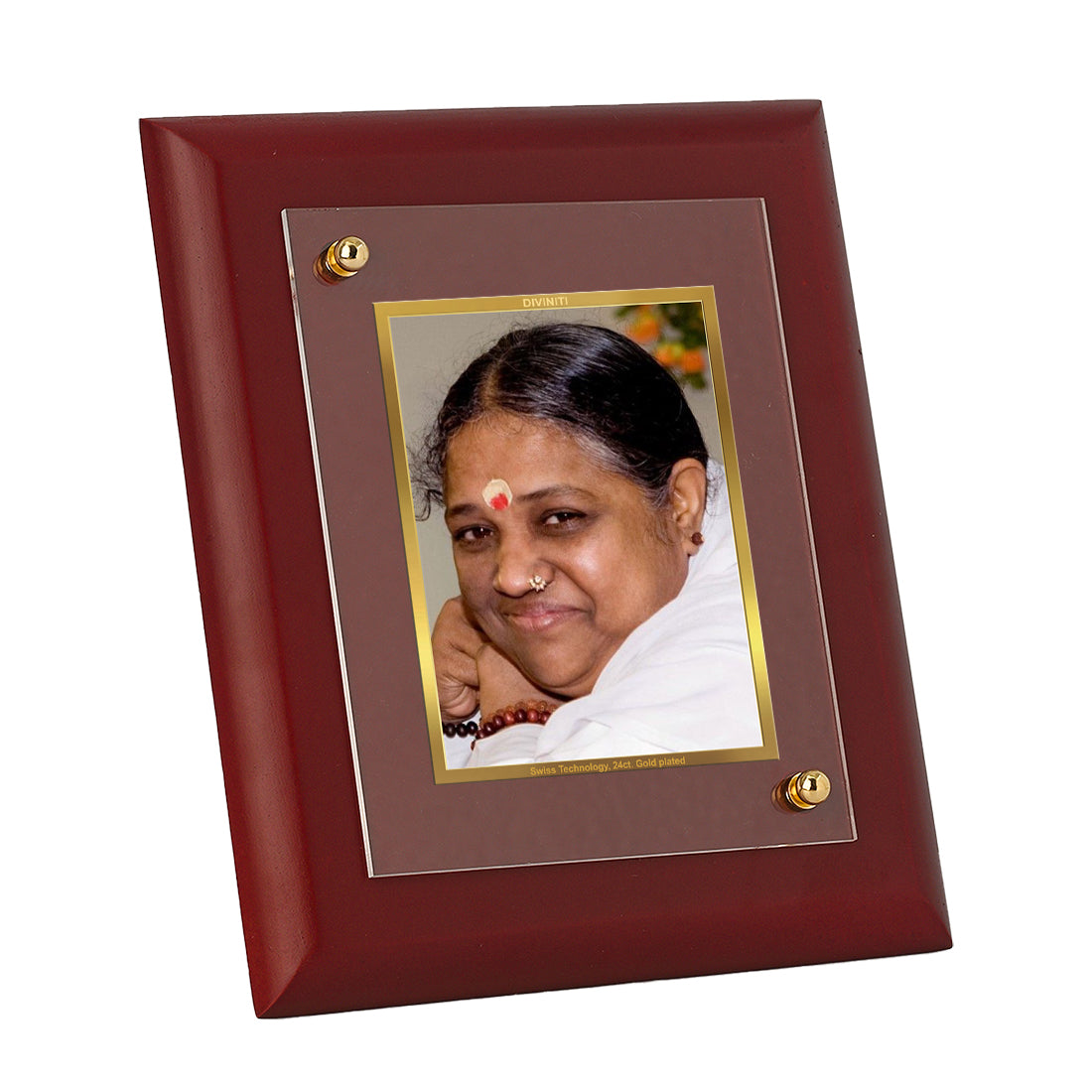 Diviniti 24K Gold Plated Amritanandamayi Mata Photo Frame For Home Wall Decor, Table Tops, Gift (16 x 13 CM)