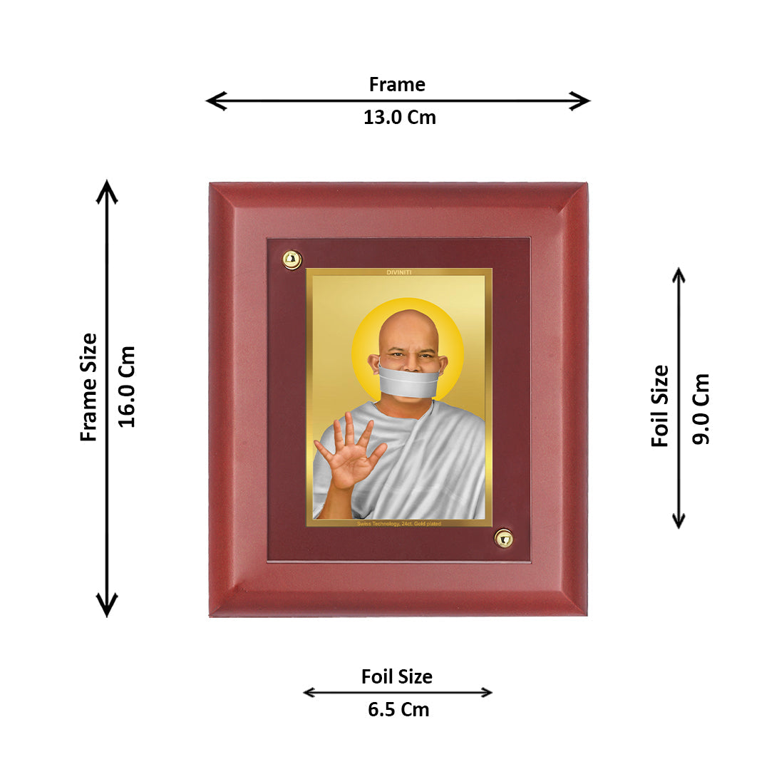 Diviniti 24K Gold Plated Acharya Shri Mahashraman Ji Photo Frame For Home Decor, Wall Decor, Table Tops (16 x 13 CM)