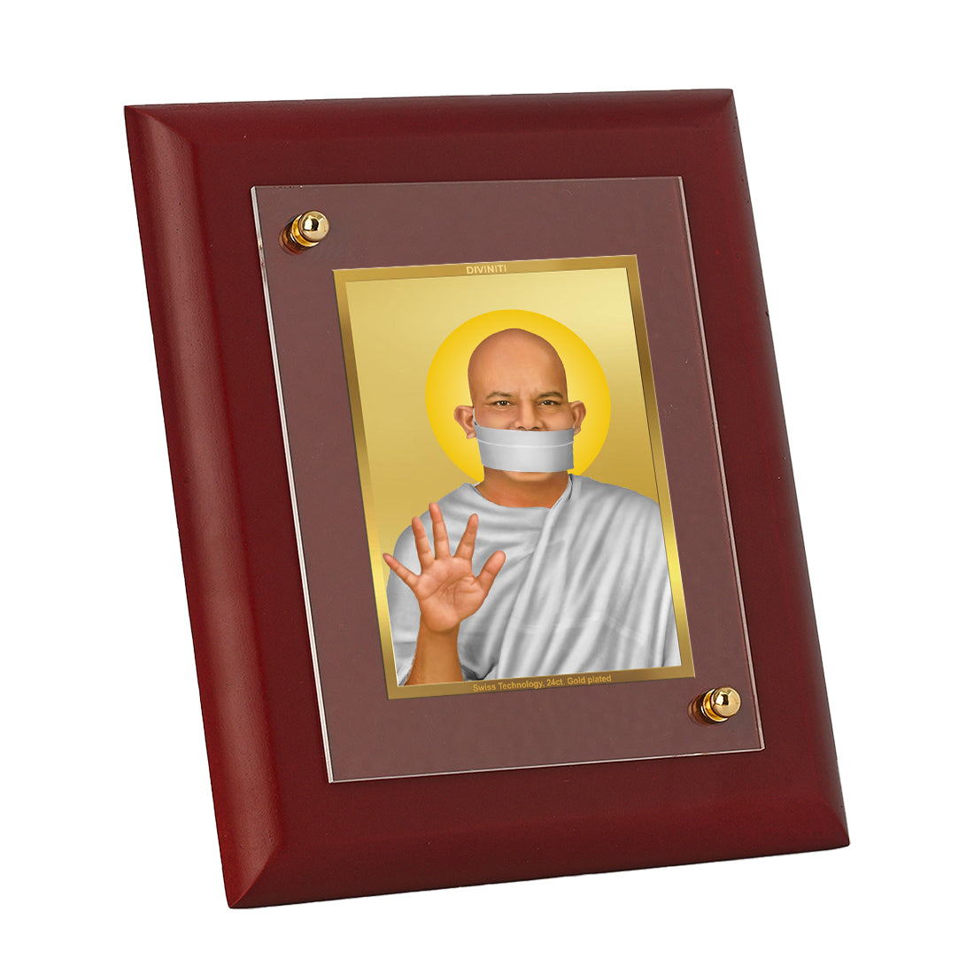 Diviniti 24K Gold Plated Acharya Shri Mahashraman Ji Photo Frame For Home Decor, Wall Decor, Table Tops (16 x 13 CM)