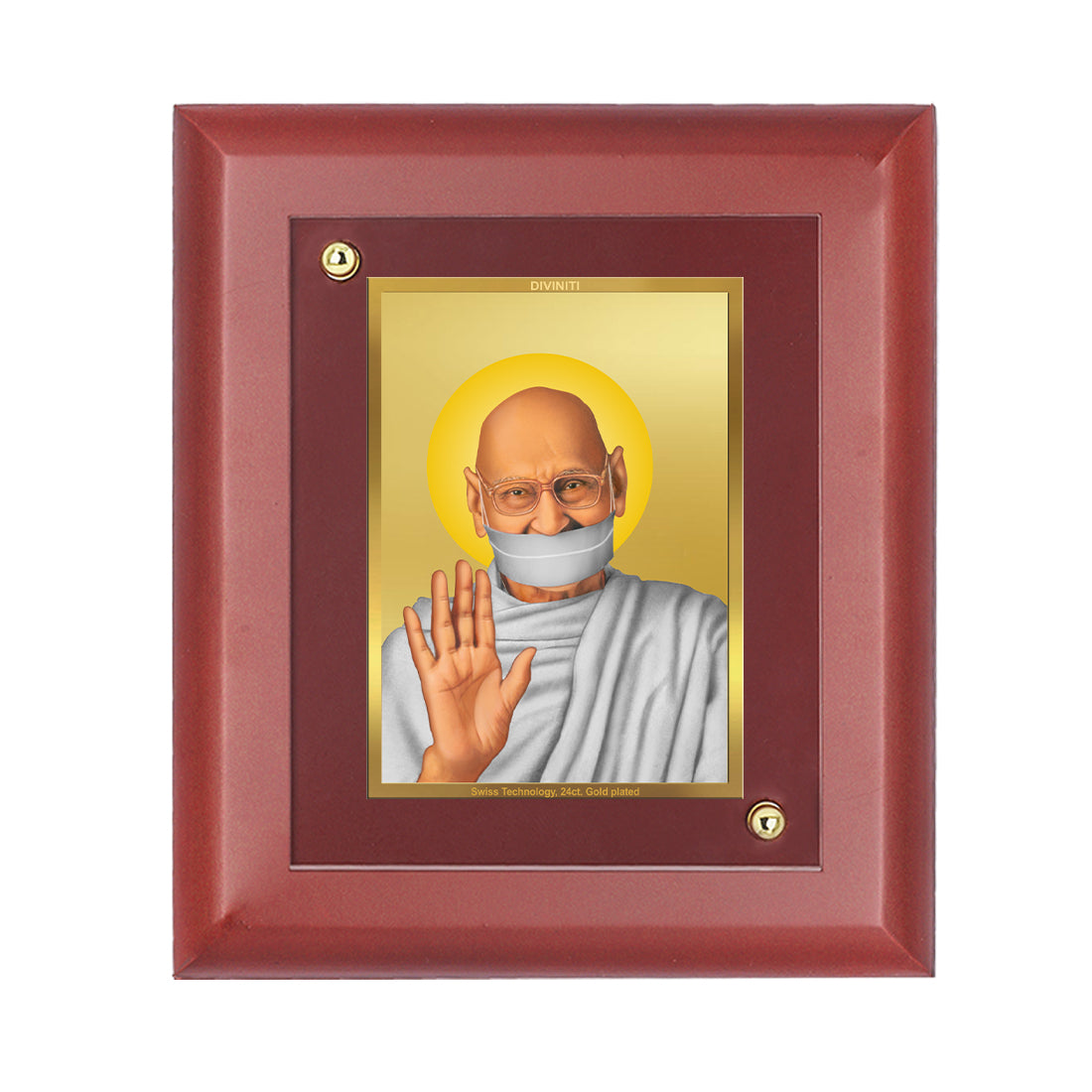 Diviniti 24K Gold Plated Aacharya Mahaprgya Ji Photo Frame For Home Decor, Wall Decor, Table Tops, Gift (16 x 13 CM)