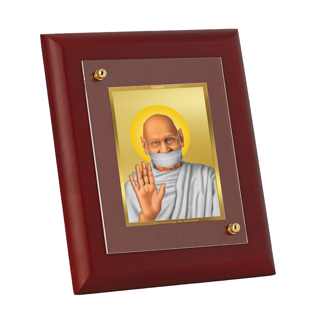 Diviniti 24K Gold Plated Aacharya Mahaprgya Ji Photo Frame For Home Decor, Wall Decor, Table Tops, Gift (16 x 13 CM)