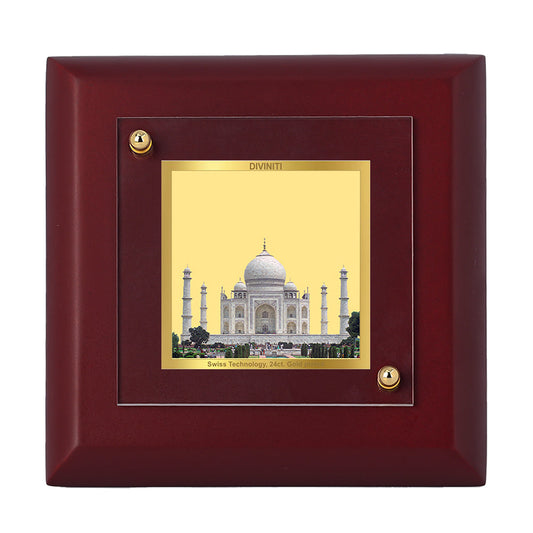 Diviniti 24K Gold Plated Taj Mahal Photo Frame For Home Decor Showpiece, Table Top, Gift (10 x 10 CM)