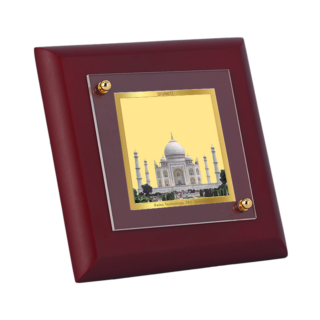 Diviniti 24K Gold Plated Taj Mahal Photo Frame For Home Decor Showpiece, Table Top, Gift (10 x 10 CM)