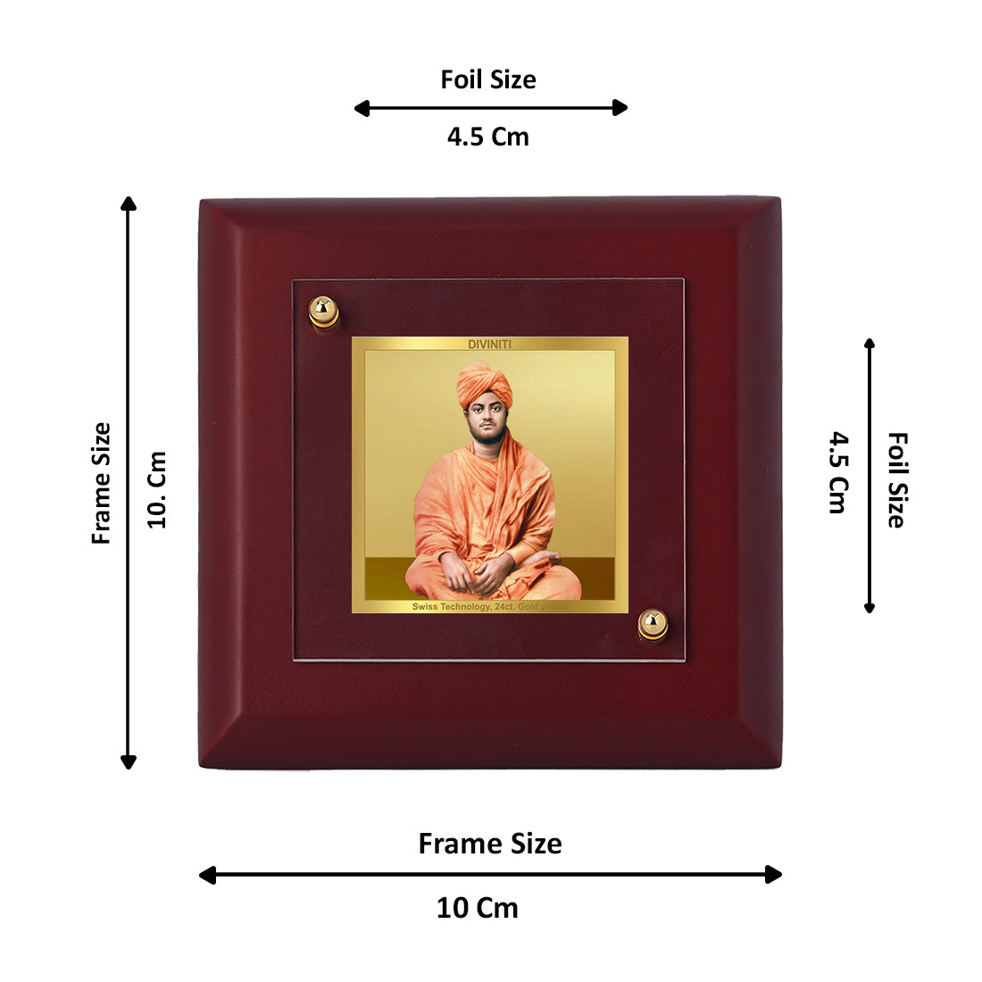 Diviniti 24K Gold Plated Swami Vivekanand Photo Frame For Home Decor Showpiece, Table Top & Gift (10 x 10 CM)