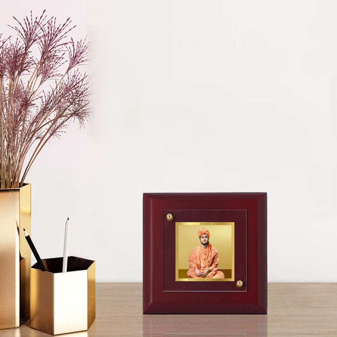 Diviniti 24K Gold Plated Swami Vivekanand Photo Frame For Home Decor Showpiece, Table Top & Gift (10 x 10 CM)