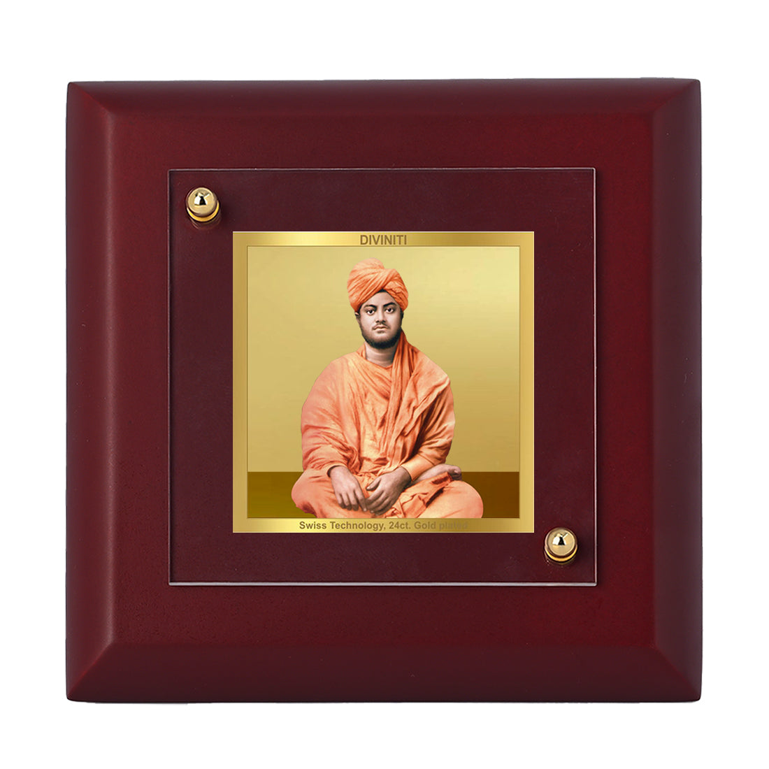 Diviniti 24K Gold Plated Swami Vivekanand Photo Frame For Home Decor Showpiece, Table Top & Gift (10 x 10 CM)