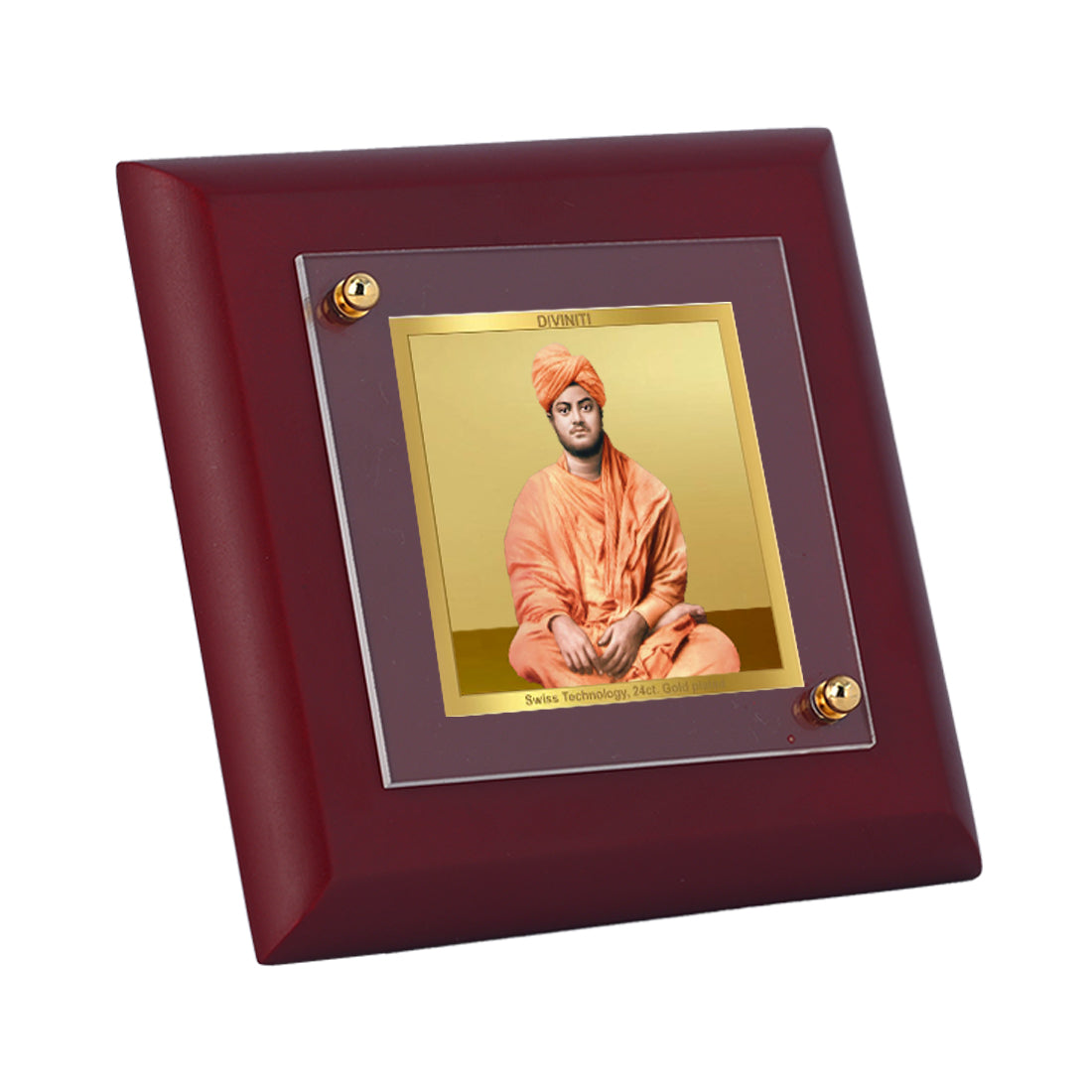 Diviniti 24K Gold Plated Swami Vivekanand Photo Frame For Home Decor Showpiece, Table Top & Gift (10 x 10 CM)