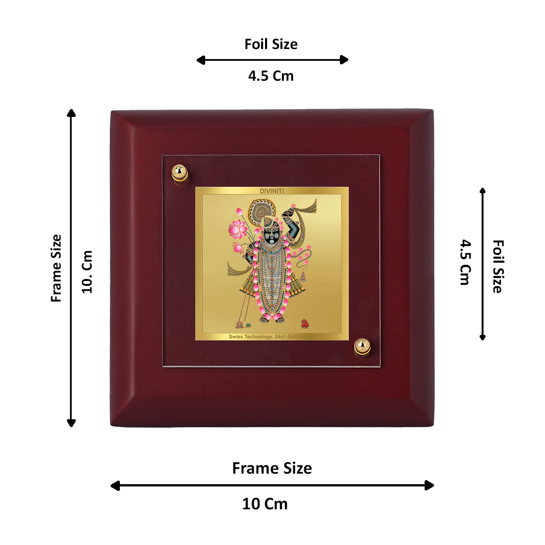 Diviniti 24K Gold Plated Shrinathji Photo Frame For Home Decor Showpiece, Table Tops, Puja, Gift (10 x 10 CM)