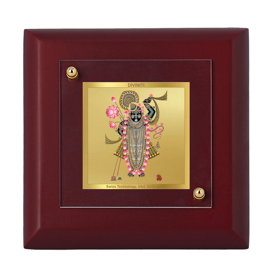 Diviniti 24K Gold Plated Shrinathji Photo Frame For Home Decor Showpiece, Table Tops, Puja, Gift (10 x 10 CM)