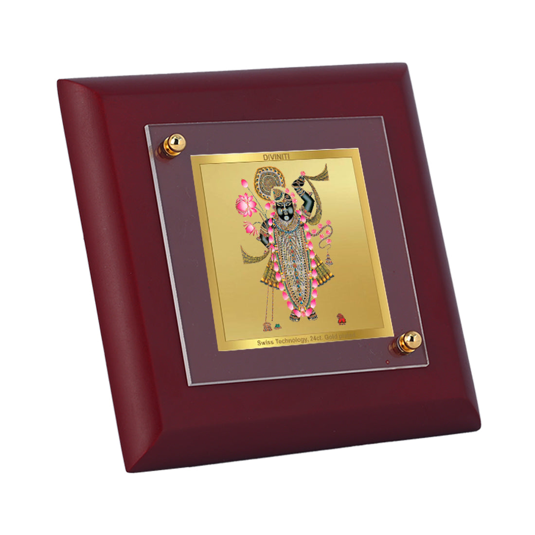 Diviniti 24K Gold Plated Shrinathji Photo Frame For Home Decor Showpiece, Table Tops, Puja, Gift (10 x 10 CM)