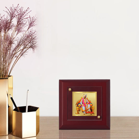 Diviniti 24K Gold Plated Shivaji Maharaj Photo Frame For Home Decor Showpiece, Table Top & Gift (10 x 10 CM)