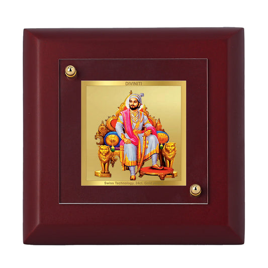 Diviniti 24K Gold Plated Shivaji Maharaj Photo Frame For Home Decor Showpiece, Table Top & Gift (10 x 10 CM)