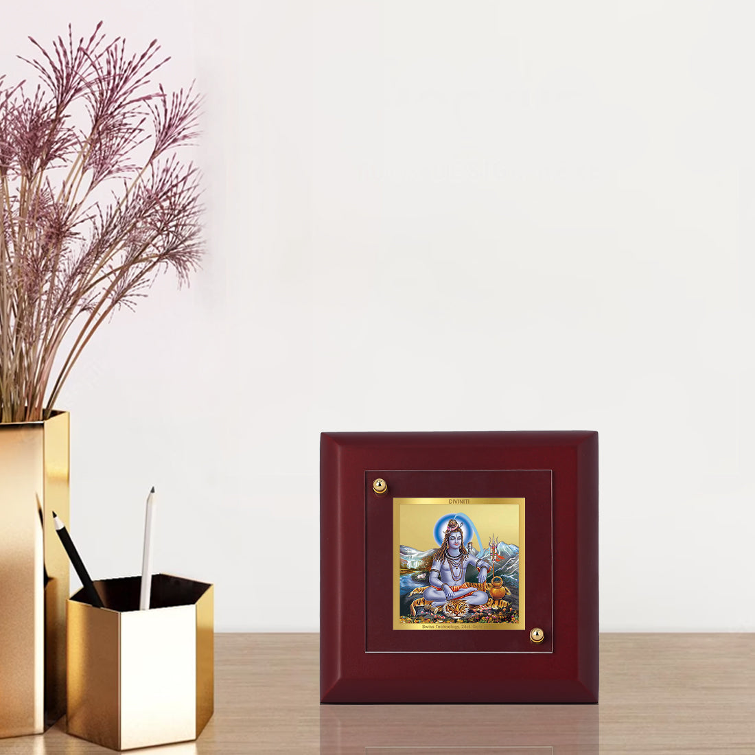 Diviniti 24K Gold Plated Shiva Photo Frame For Home Decor, Table Tops, Puja, Festival Gift (10 x 10 CM)