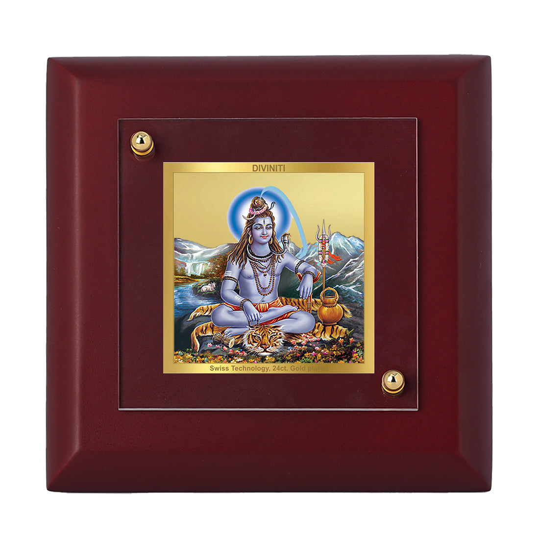 Diviniti 24K Gold Plated Shiva Photo Frame For Home Decor, Table Tops, Puja, Festival Gift (10 x 10 CM)