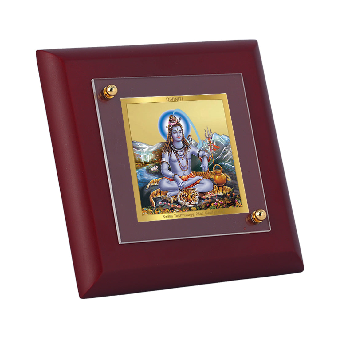 Diviniti 24K Gold Plated Shiva Photo Frame For Home Decor, Table Tops, Puja, Festival Gift (10 x 10 CM)