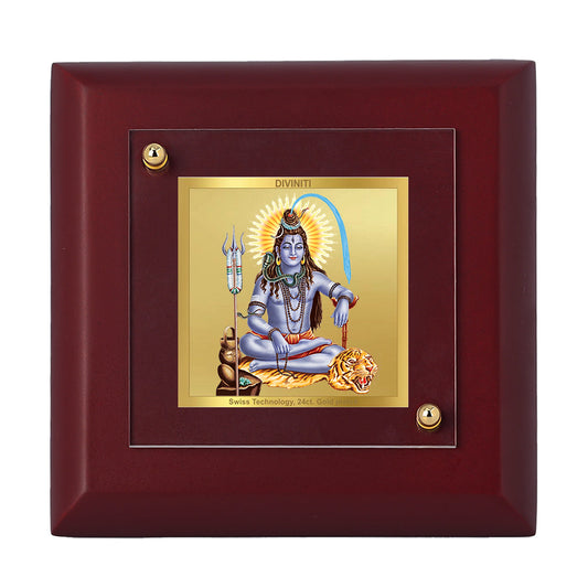 Diviniti 24K Gold Plated Shiva Photo Frame For Home Decor, Table Tops, Puja, Festival Gift (10 x 10 CM)