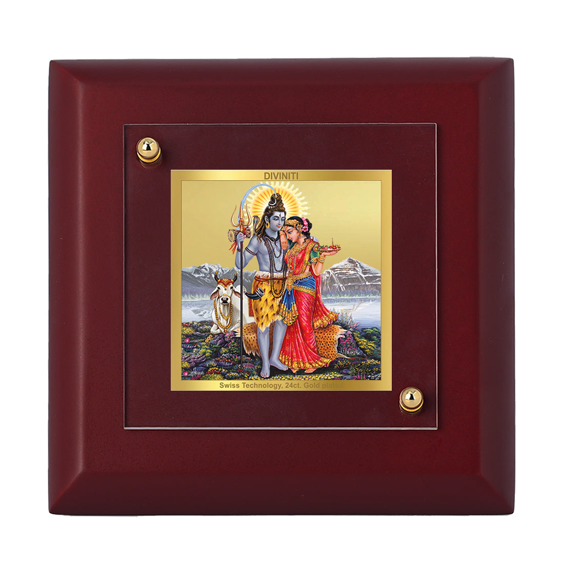 Diviniti 24K Gold Plated Shiva Parvati Photo Frame For Home Decor Showpiece, Table Tops, Puja, Gift (10 x 10 CM)