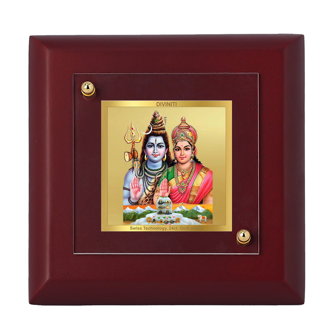 Diviniti 24K Gold Plated Shiv Parvati Photo Frame For Home Decor, Table Tops, Puja, Festival Gift (10 x 10 CM)