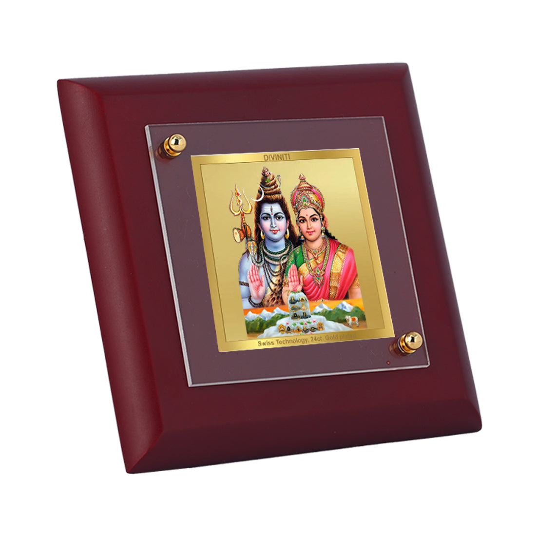 Diviniti 24K Gold Plated Shiv Parvati Photo Frame For Home Decor, Table Tops, Puja, Festival Gift (10 x 10 CM)