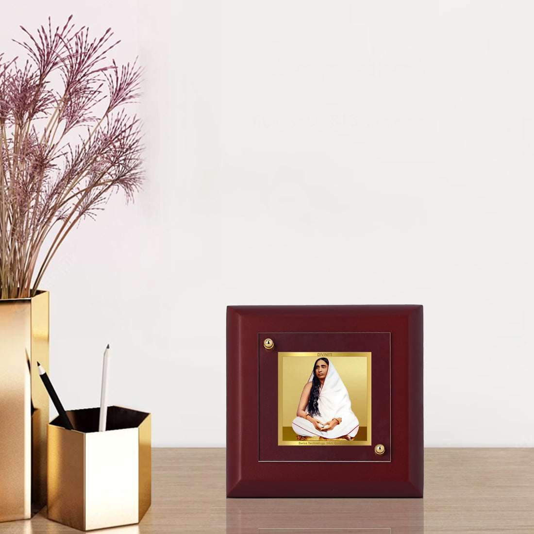 Diviniti 24K Gold Plated Sharda Mata Photo Frame For Home Decor, Table Tops, Puja, Gift (10 x 10 CM)