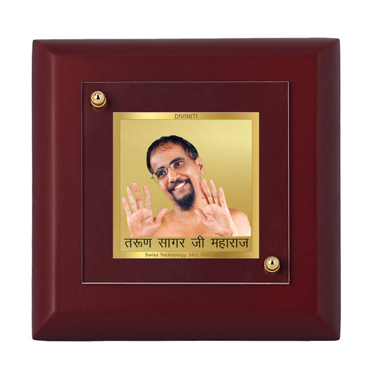 Diviniti 24K Gold Plated Tarun Sagar Ji Photo Frame For Home Decor, Table Top, Gift (10 x 10 CM)