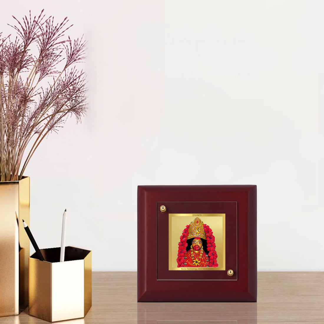 Diviniti 24K Gold Plated Maa Tara Photo Frame For Home Decor, Table Top, Prayer & Gift (10 x 10 CM)