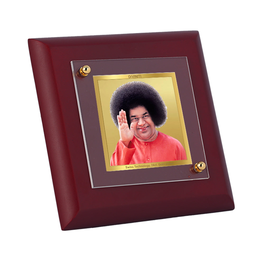 Diviniti 24K Gold Plated Sathya Sai Baba Photo Frame For Home Decor, Table Top & Gift (10 x 10 CM)