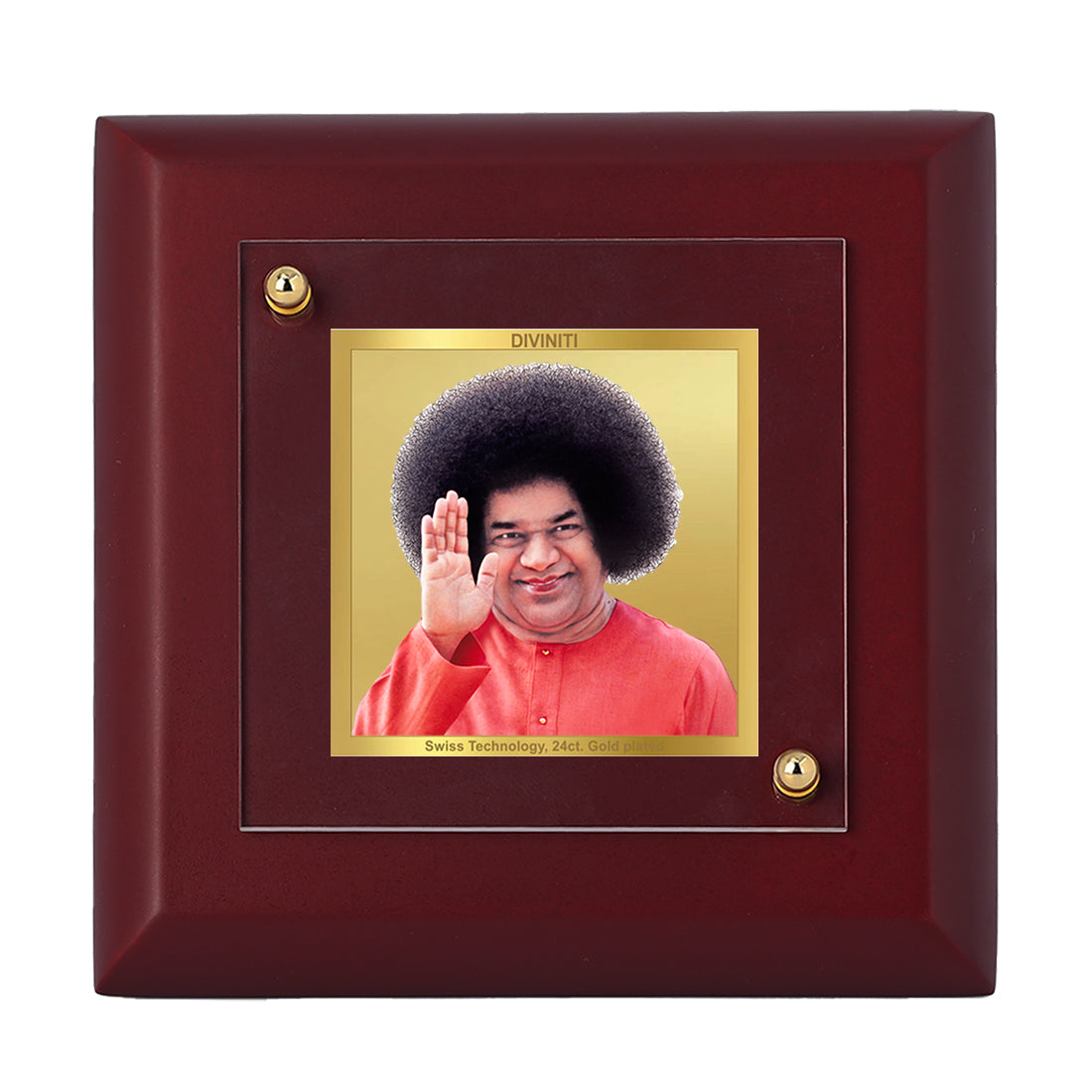 Diviniti 24K Gold Plated Sathya Sai Baba Photo Frame For Home Decor, Table Top & Gift (10 x 10 CM)