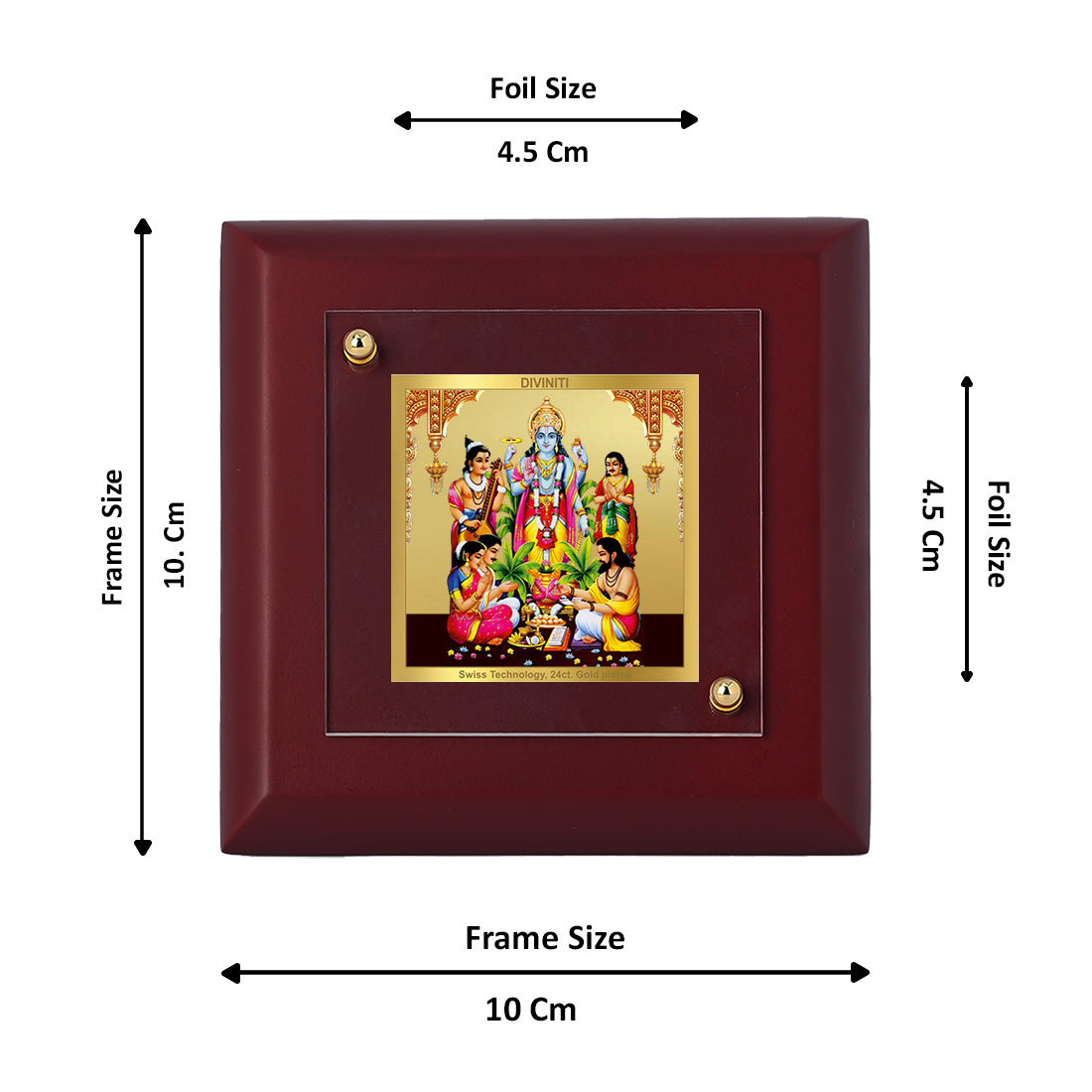 Diviniti 24K Gold Plated Satya Narayan Photo Frame For Home Decor, Table Tops, Gift (10 x 10 CM)