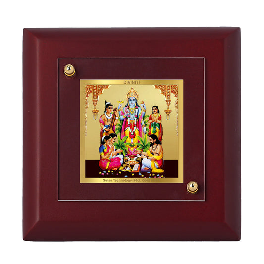 Diviniti 24K Gold Plated Satya Narayan Photo Frame For Home Decor, Table Tops, Gift (10 x 10 CM)