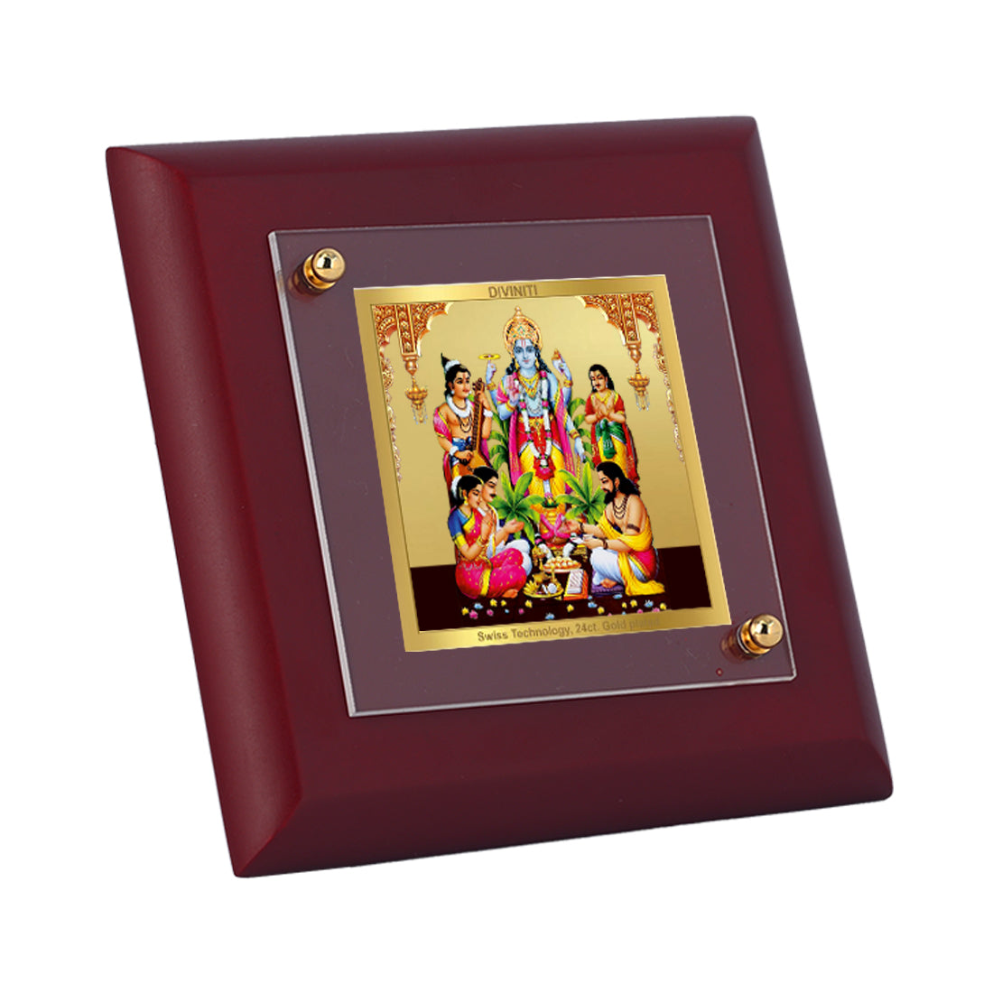 Diviniti 24K Gold Plated Satya Narayan Photo Frame For Home Decor, Table Tops, Gift (10 x 10 CM)