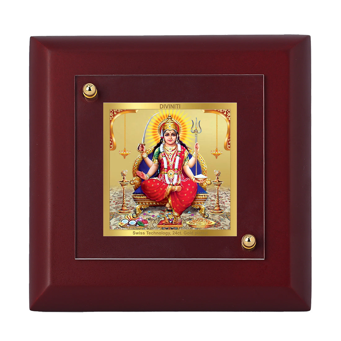 Diviniti 24K Gold Plated Santoshi Mata Photo Frame For Home Decor, Gift, Puja Room (10 x 10 CM)