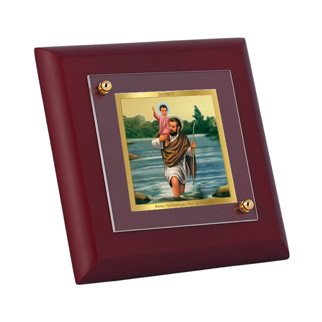 Diviniti 24K Gold Plated Saint Christopher Photo Frame For Home Decor Showpiece, Table Tops, Gift (10 x 10 CM)