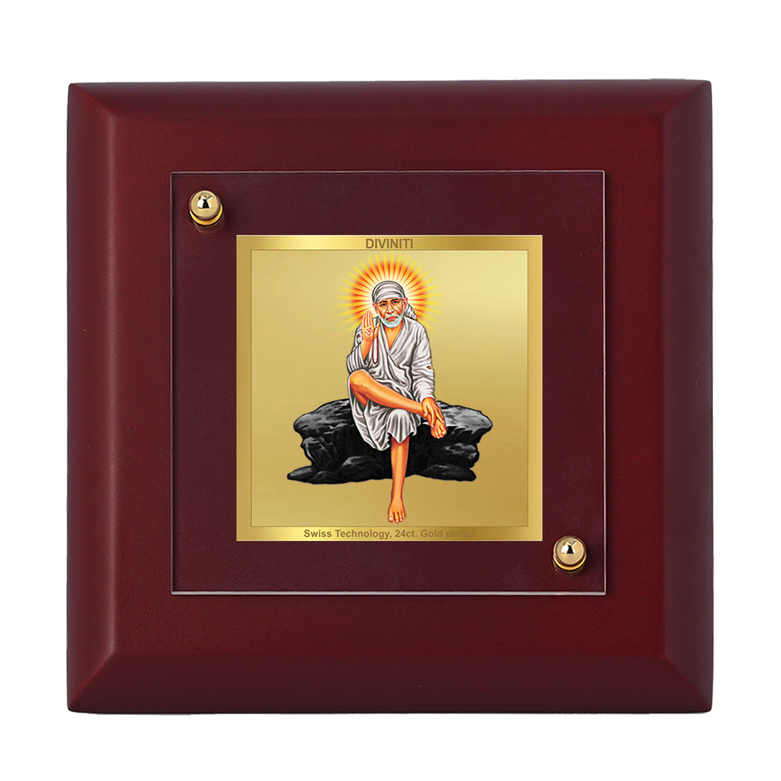 Diviniti 24K Gold Plated Sai Baba Photo Frame For Home Decor Showpiece, Table Decor, Gift (10 x 10 CM)