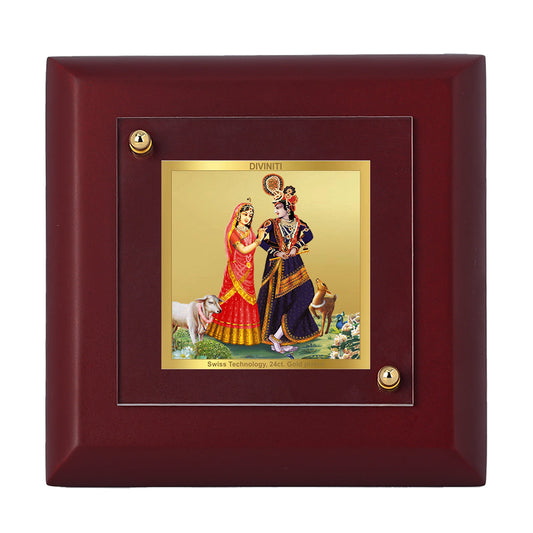 DIVINITI Radha Krishna-4 gold-plated Wall Photo Frame, Table Decor| MDF 1A Wooden Photo Frame with 24K gold-plated Foil| Religious Photo Frame Idol For Prayer, Gifts Items