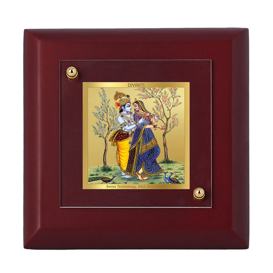 Diviniti 24K Gold Plated Radha Krishna Photo Frame For Home Decor, Table, Puja Room, Festival & Gift (10 x 10 CM)